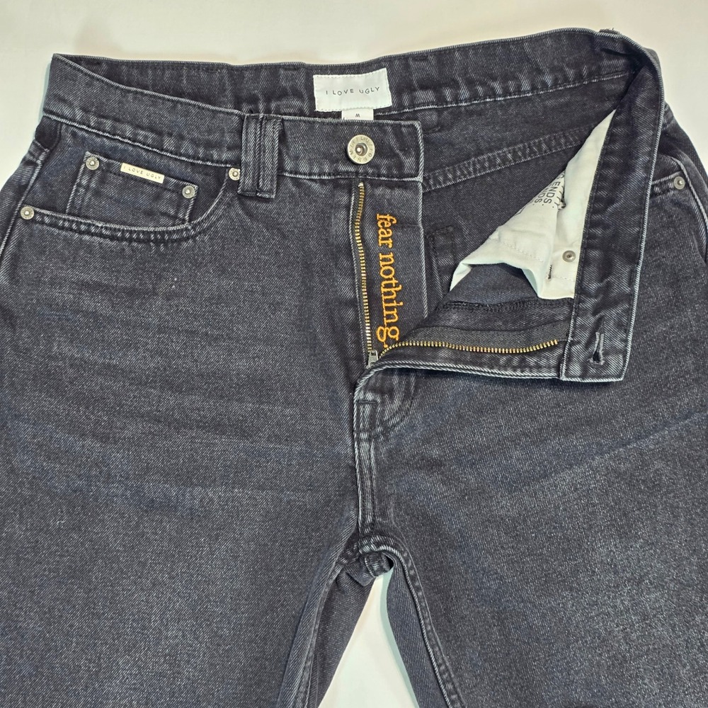 I Love Ugly Mens Faded Black Denim Jeans Straight Leg Size M 32x26 - Picture 12 of 16